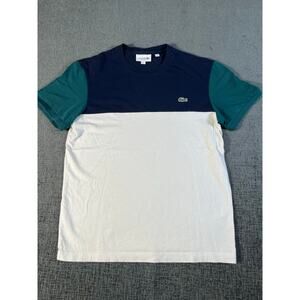 Lacoste Men's M color block tee shirt navy/green/cream gator
